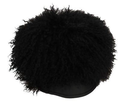 Dolce & Gabbana Chic Black Gatsby Cap in Tibet Lamb Fur Dolce & Gabbana