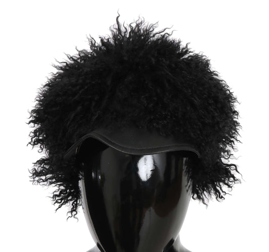 Dolce & Gabbana Chic Black Gatsby Cap in Tibet Lamb Fur Dolce & Gabbana