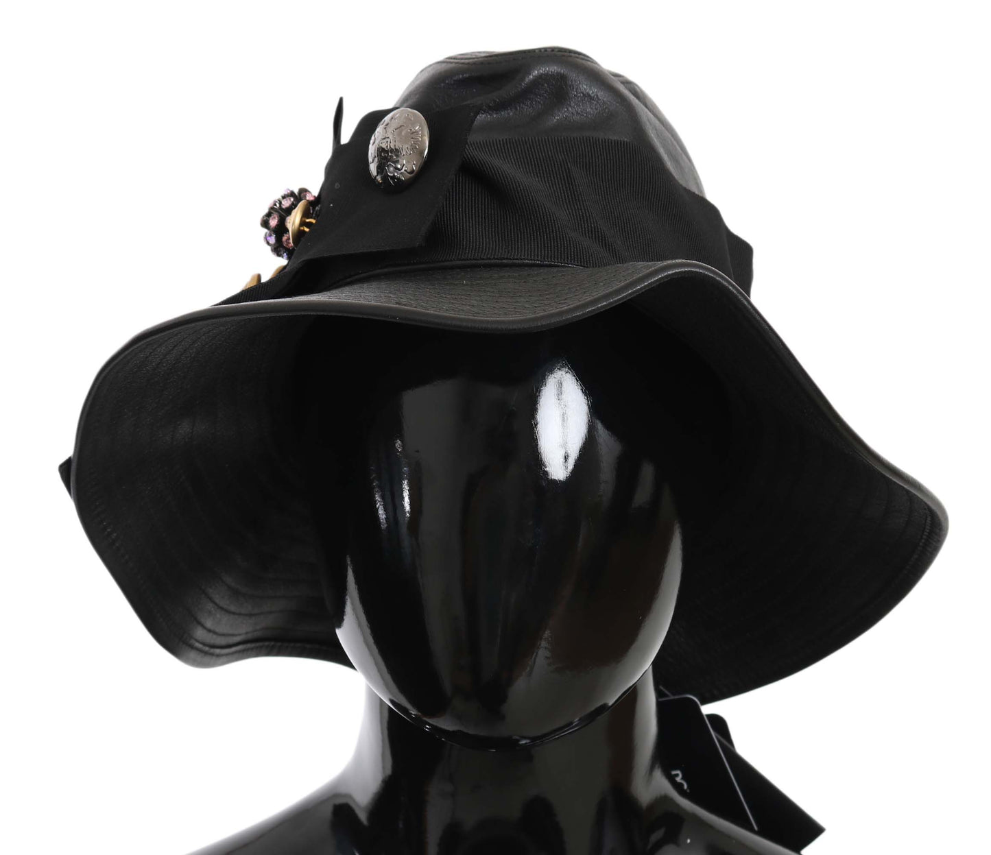 Dolce & Gabbana Elegant Black Leather Cloche Cap Dolce & Gabbana