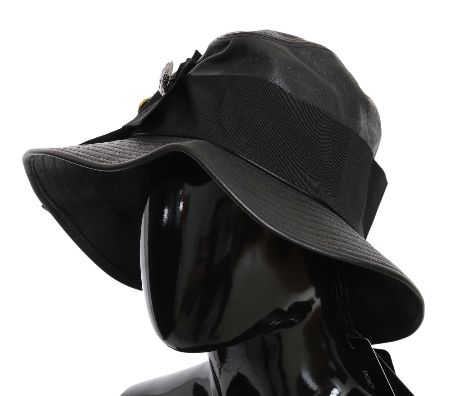 Dolce & Gabbana Elegant Black Leather Cloche Cap Dolce & Gabbana