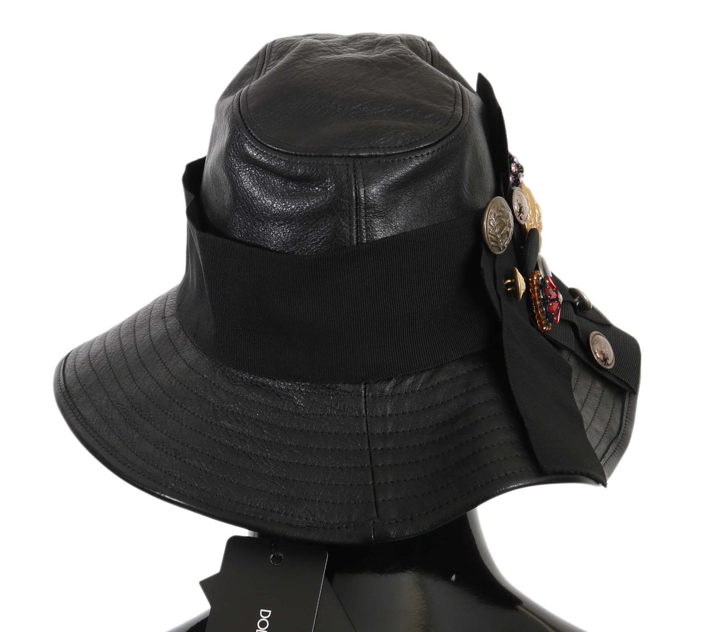 Dolce & Gabbana Elegant Black Leather Cloche Cap Dolce & Gabbana