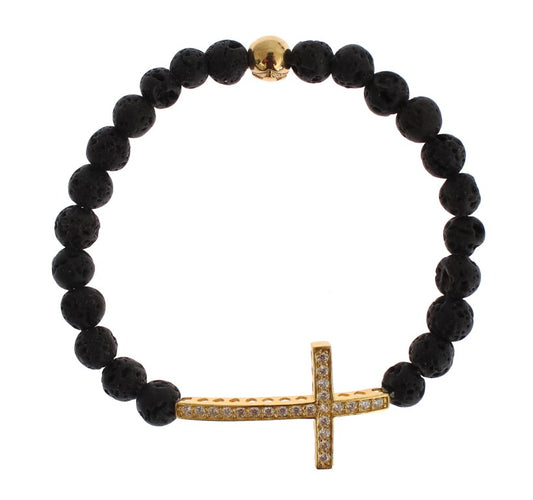 Nialaya Elegant Gold & Black Lava Stone Bracelet Nialaya