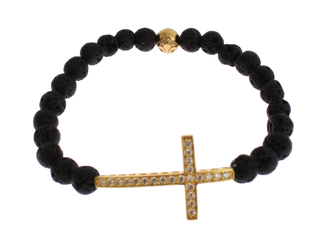 Nialaya Elegant Gold & Black Lava Stone Bracelet Nialaya