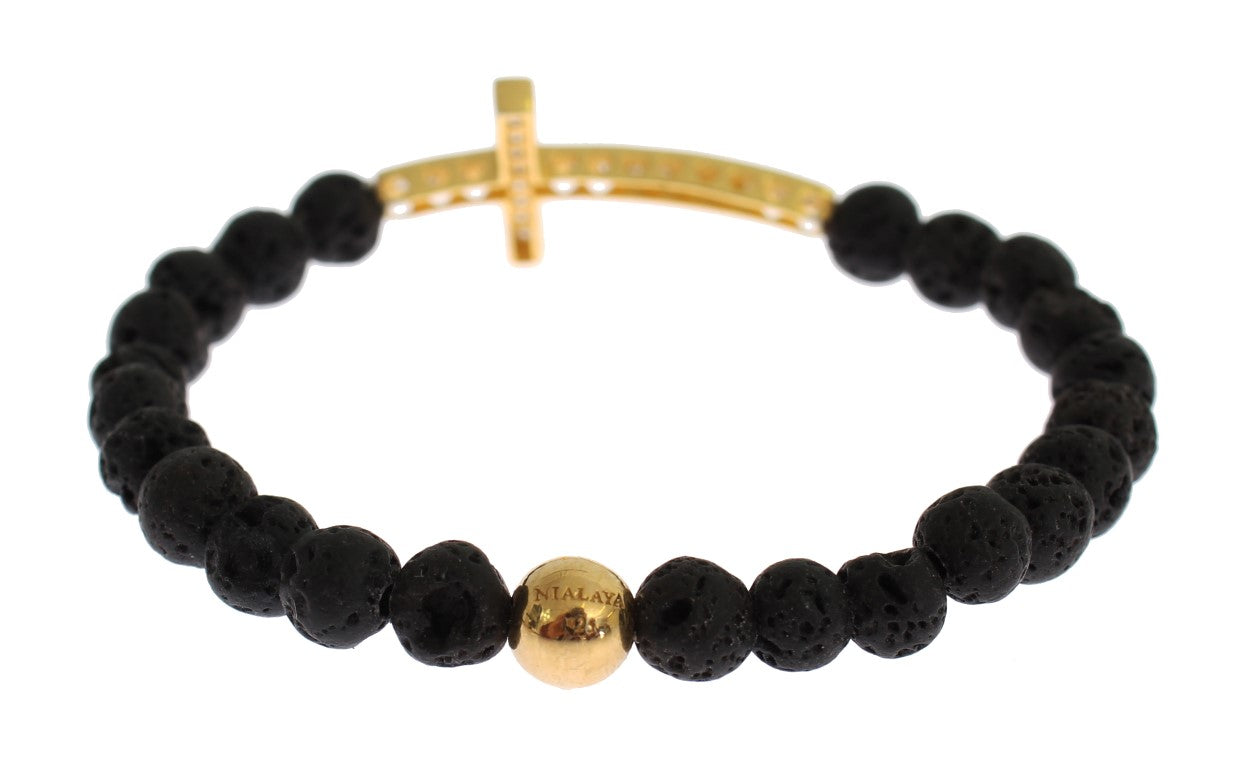 Nialaya Elegant Gold & Black Lava Stone Bracelet Nialaya