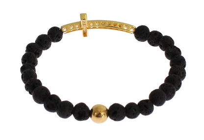 Nialaya Elegant Gold & Black Lava Stone Bracelet Nialaya