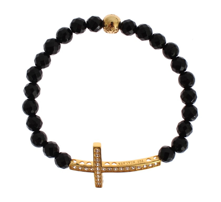 Nialaya Gold Plated Sterling Bracelet with CZ Diamond Cross Nialaya