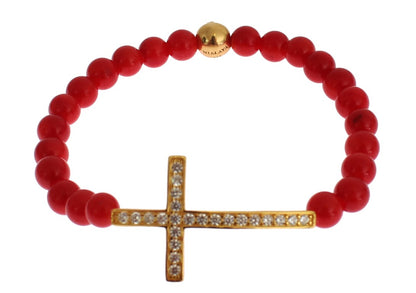 Nialaya Elegant Gold and Red Coral Beaded Bracelet Nialaya