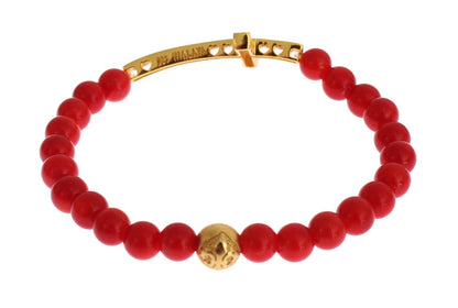 Nialaya Elegant Gold and Red Coral Beaded Bracelet Nialaya