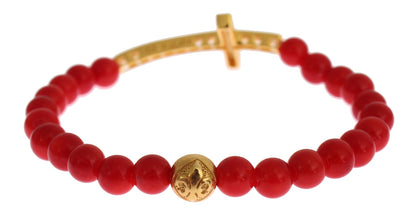 Nialaya Elegant Gold and Red Coral Beaded Bracelet Nialaya