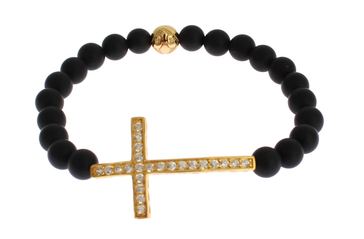 Nialaya Chic Matte Onyx Bead & CZ Diamond Cross Bracelet Nialaya