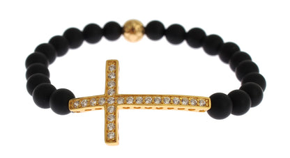 Nialaya Chic Matte Onyx Bead & CZ Diamond Cross Bracelet Nialaya