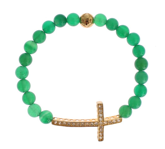 Nialaya Elegant Green Jade Bead & Gold Plated Bracelet Nialaya