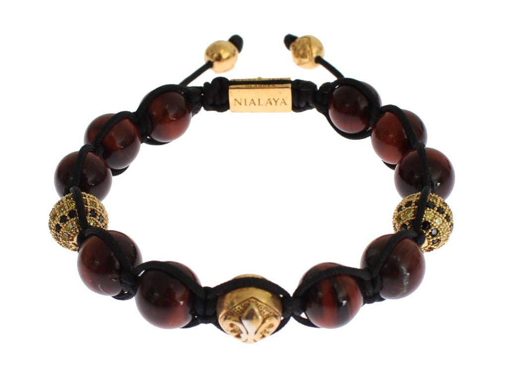 Nialaya Radiant Red Tiger Eye & CZ Gold Bracelet Nialaya