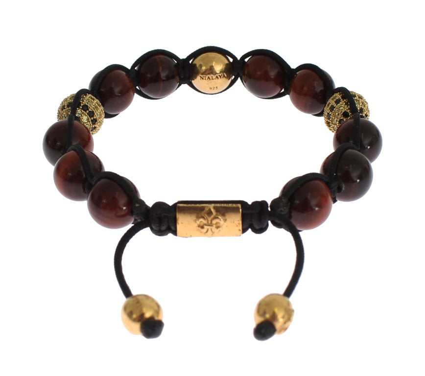 Nialaya Radiant Red Tiger Eye & CZ Gold Bracelet Nialaya