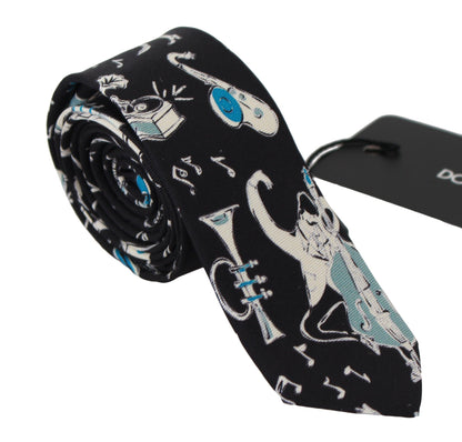 Dolce & Gabbana Elegant Black Music Pattern Silk Neck Tie Dolce & Gabbana