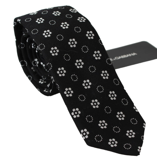 Dolce & Gabbana Elegant Black Floral Silk Necktie Dolce & Gabbana