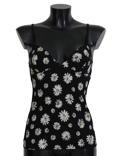 Dolce & Gabbana Elegant Black Daisy Floral Lace Chemise Dress Dolce & Gabbana