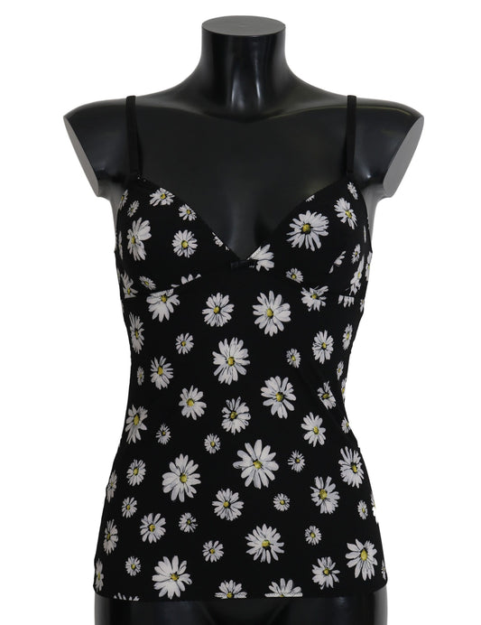 Dolce & Gabbana Elegant Black Daisy Floral Lace Chemise Dress Dolce & Gabbana