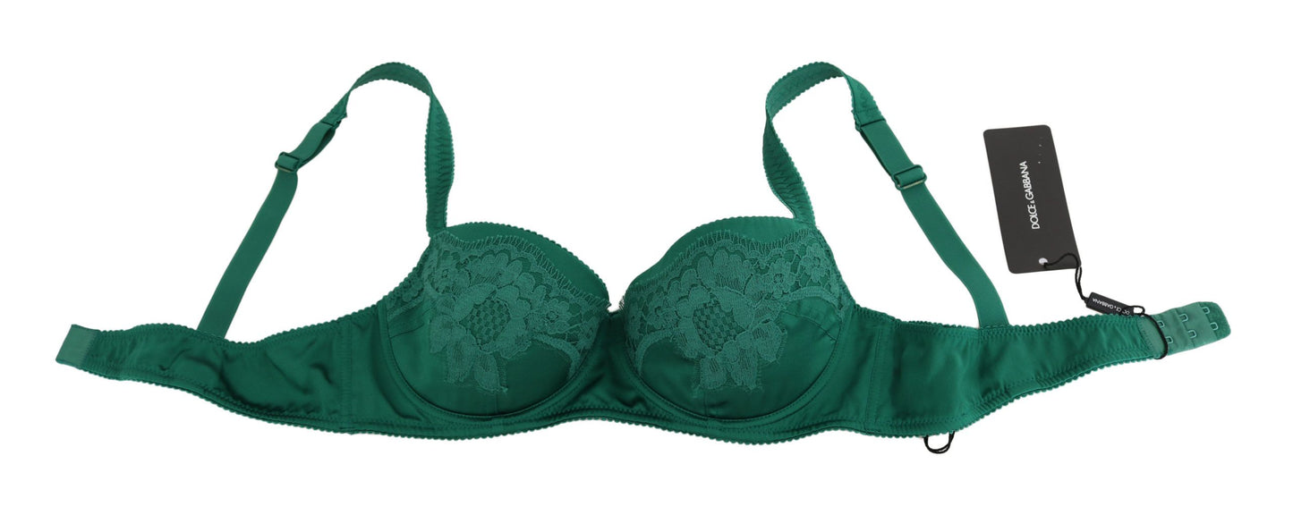 Dolce & Gabbana Enchanting Green Floral Lace Silk Bra Dolce & Gabbana