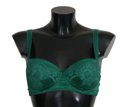 Dolce & Gabbana Enchanting Green Floral Lace Silk Bra Dolce & Gabbana